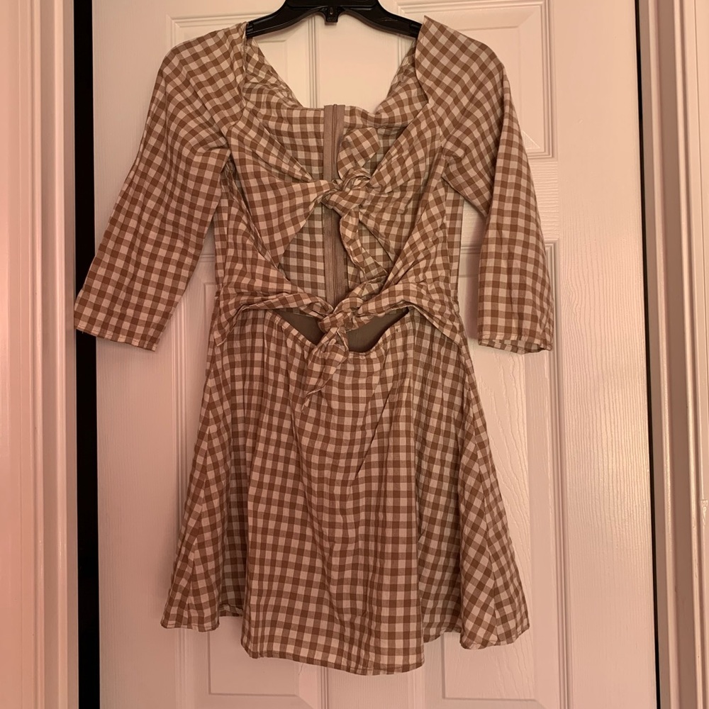 Plaid front knot dress